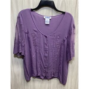 PARAGON Women's (Size XL) Short Sleeve Scoop Neck Button Down Shirt Viscose